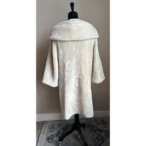VINTAGE 1950's/1960's Cream Faux Fur Fully Lined Convertible Collar Coat Size M - Picture 7 of 7